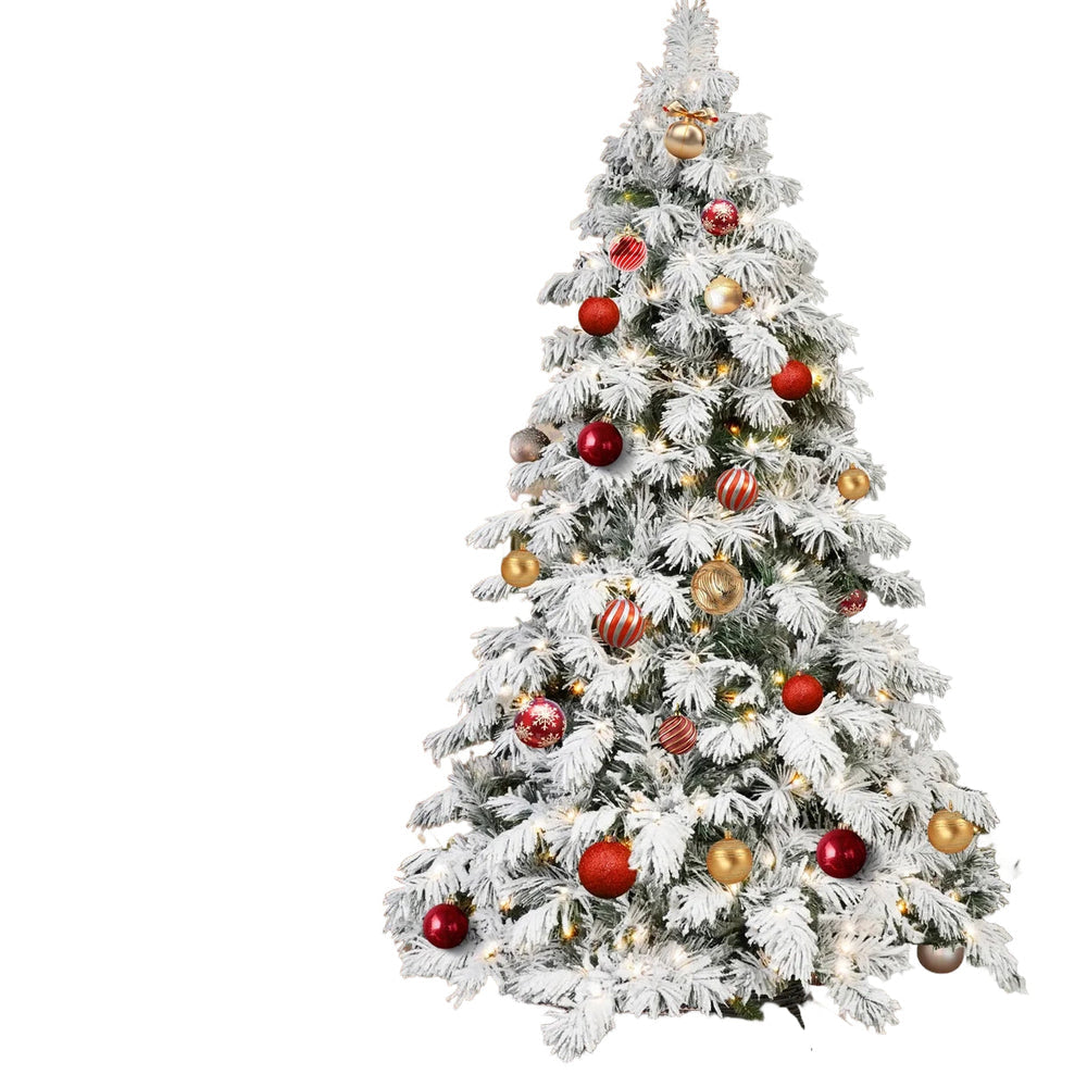 Decorated Christmas tree with ornaments on a white background