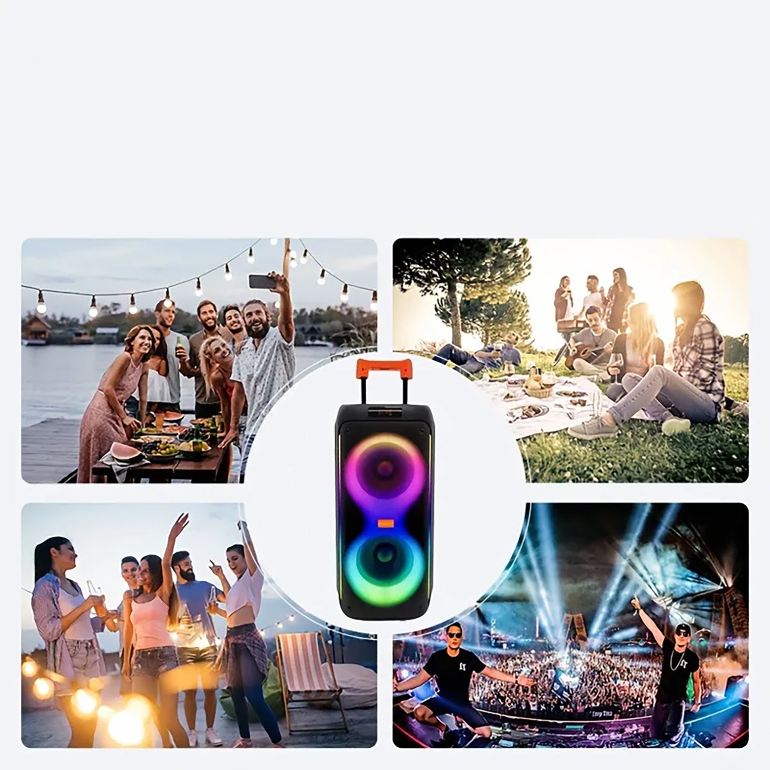 Kinglucky M17 80W High Quality Portable BT Party Speaker with RGB LED Lighting for Home Theatre Use