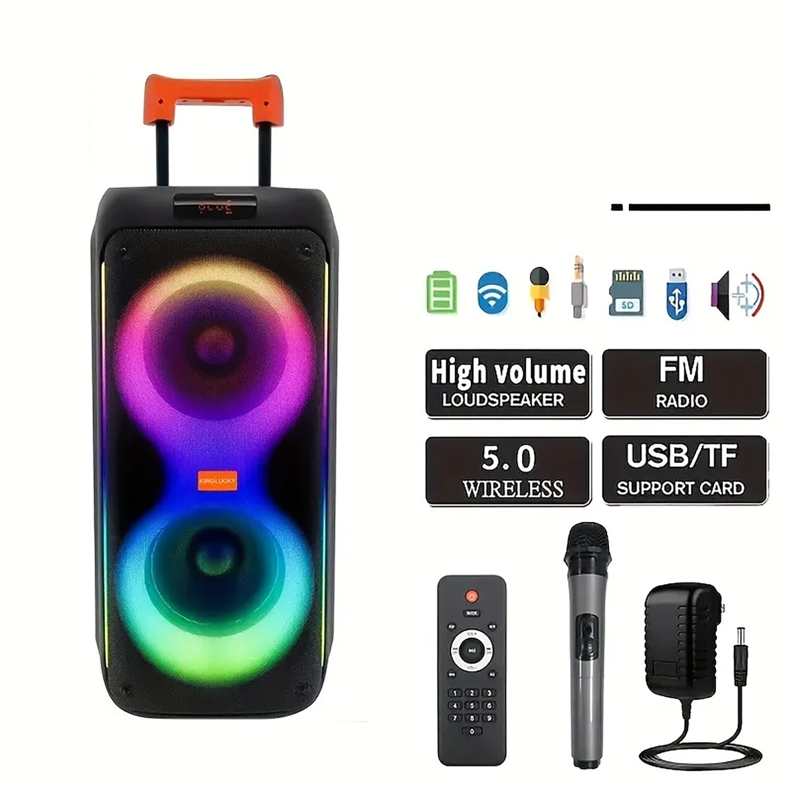 Kinglucky M17 80W High Quality Portable BT Party Speaker with RGB LED Lighting for Home Theatre Use