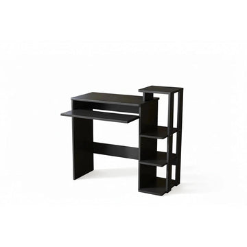 Black L-shaped desk on a white background