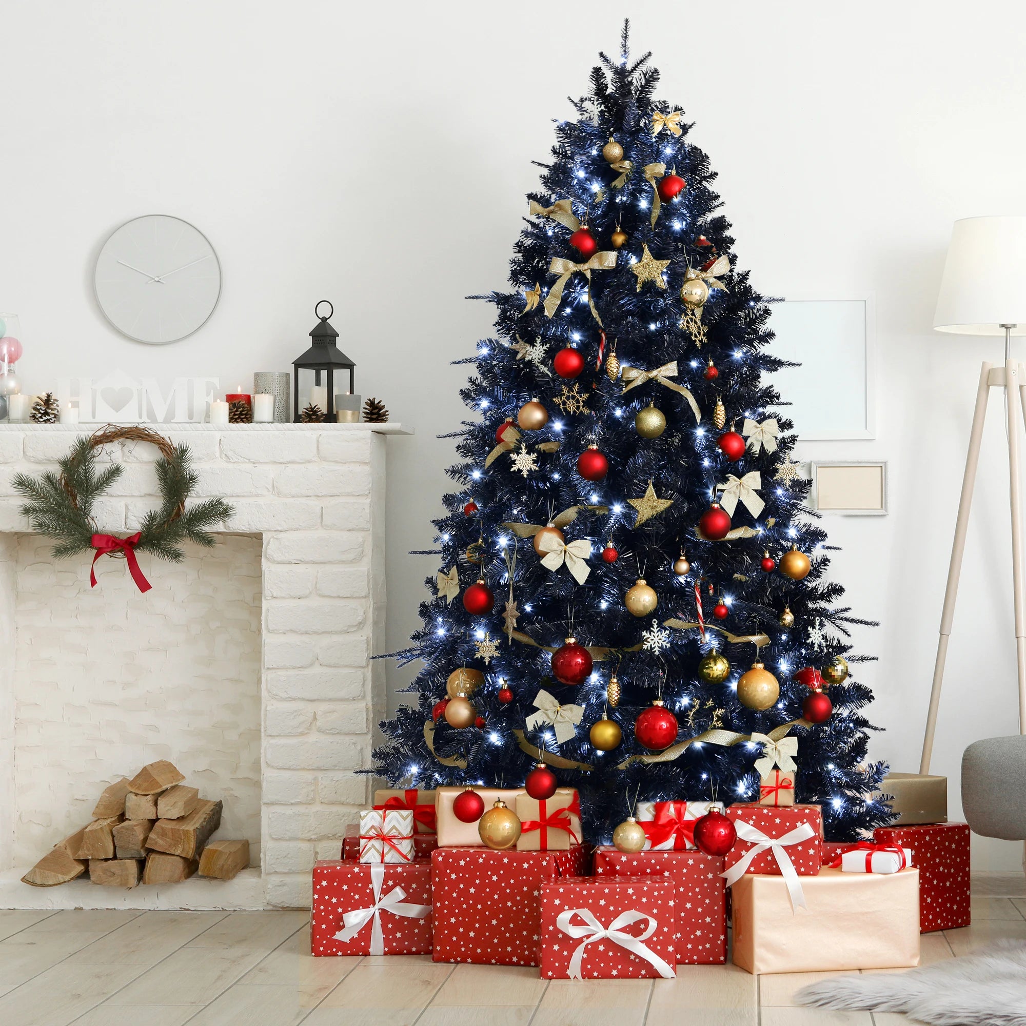 Black Christmas Tree with Pre-Installed Lights – Artificial Holiday Decor