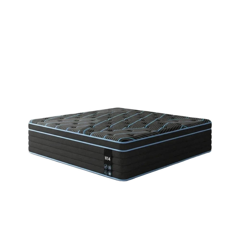 Black mattress with visible brand logo on a white background