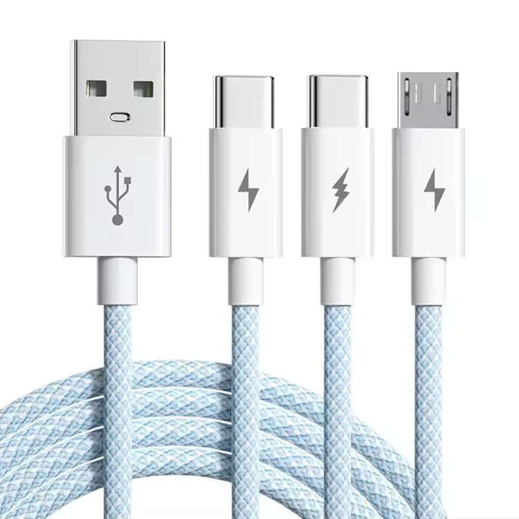 3-in-1 Fast Charging Cable – 66W 6A USB-C/Micro USB/Nylon Braided