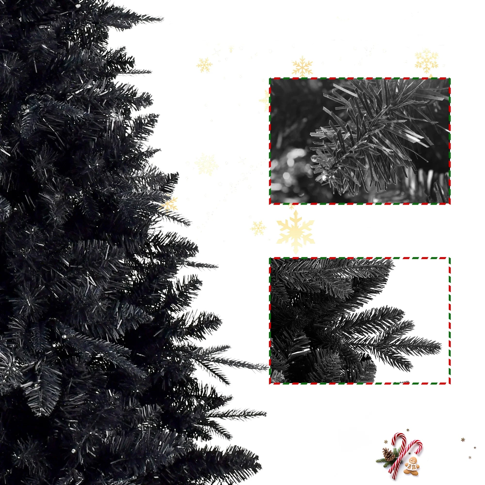 Black Christmas Tree with Pre-Installed Lights – Artificial Holiday Decor