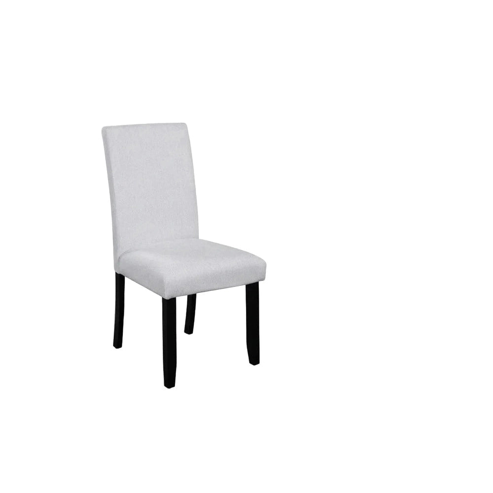 White chair with black legs on a white background