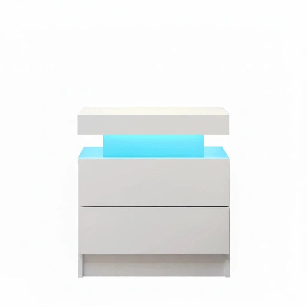 White cabinet with a blue light on a white background