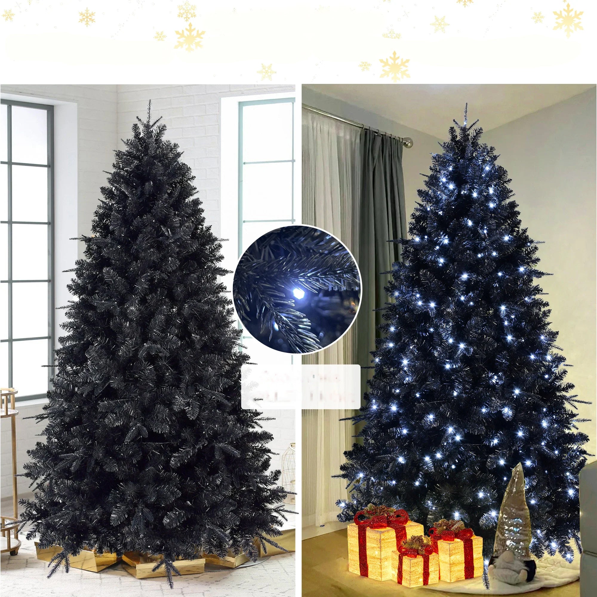 Black Christmas Tree with Pre-Installed Lights – Artificial Holiday Decor