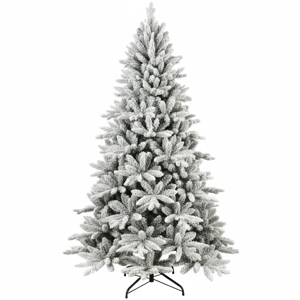 Frosted artificial Christmas tree on a white background