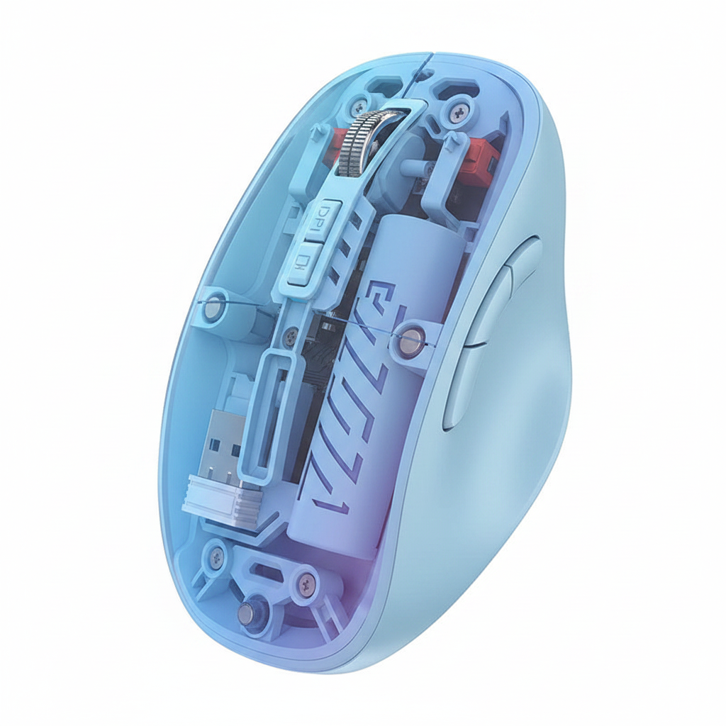 Mini Transparent Wireless Mouse with RGB Lighting – Rechargeable USB-C Computer Mouse