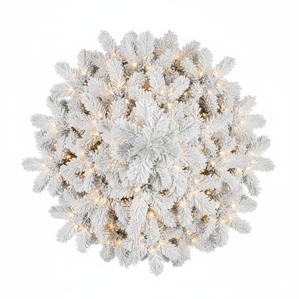Frosted Christmas wreath with lights on a white background