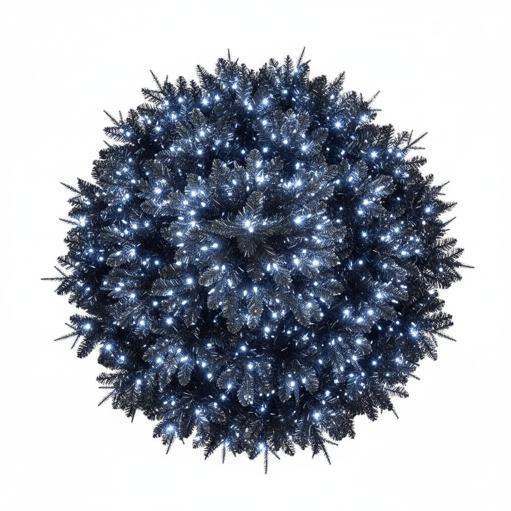 Decorative wreath with blue lights on a white background