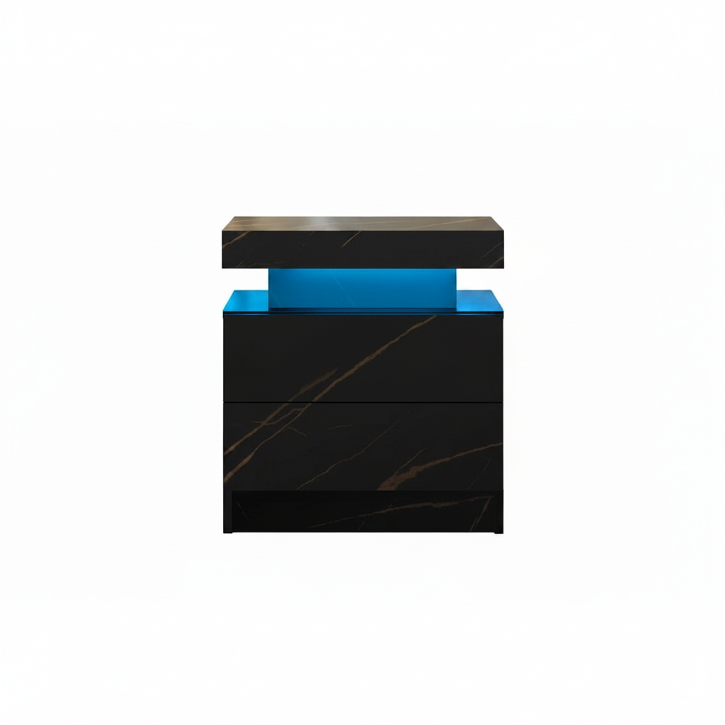 Modern black and blue nightstand on a white background