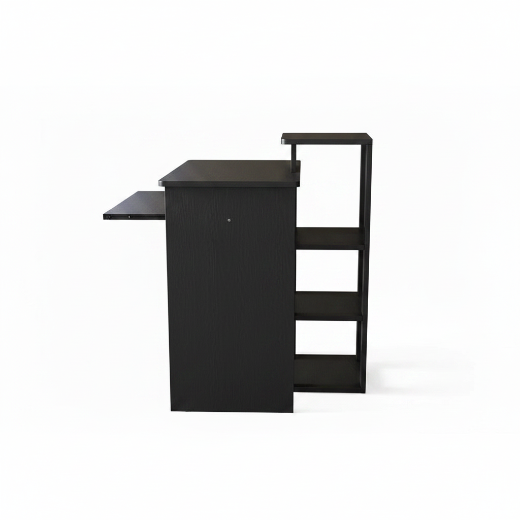Black office desk with a shelf on a white background