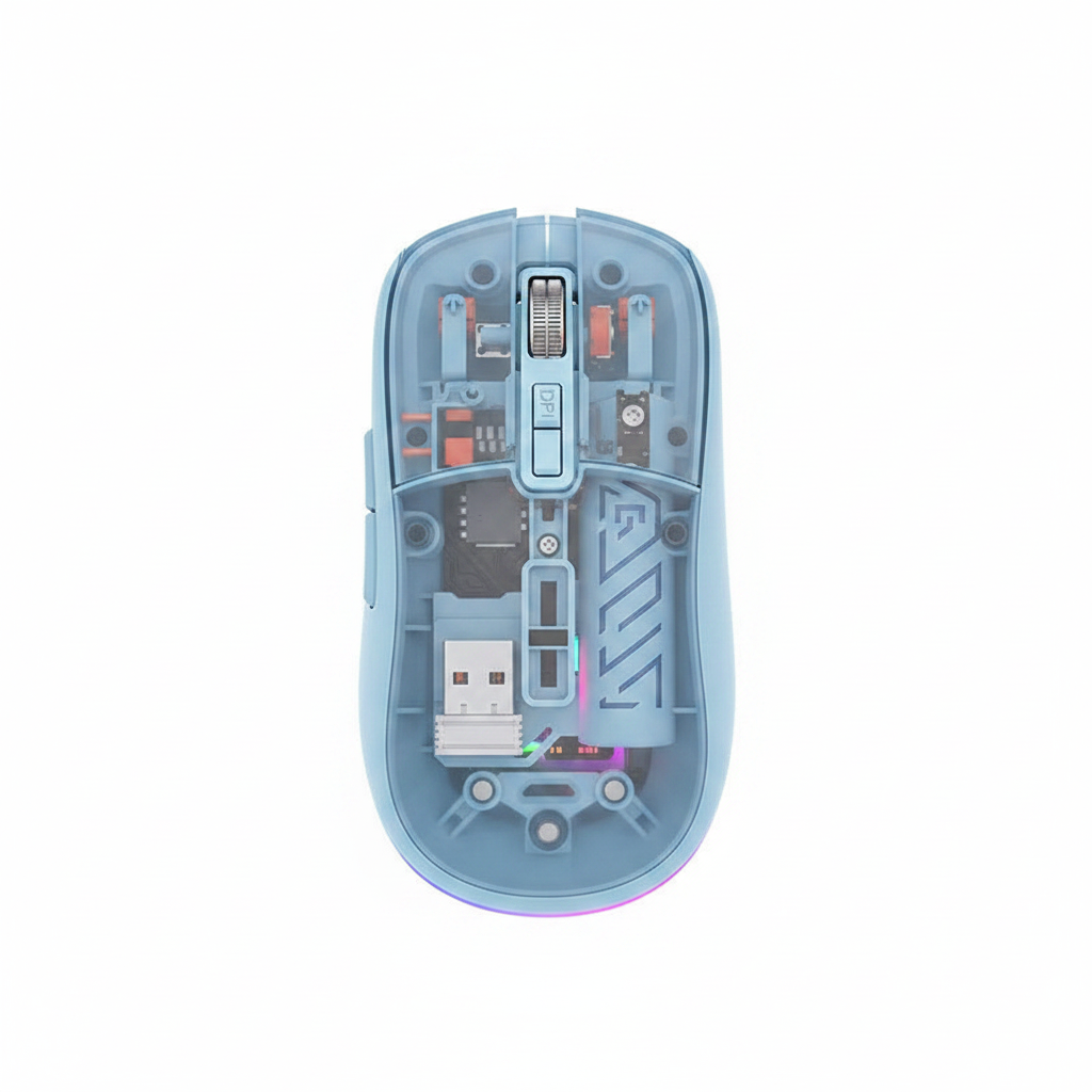 Mini Transparent Wireless Mouse with RGB Lighting – Rechargeable USB-C Computer Mouse
