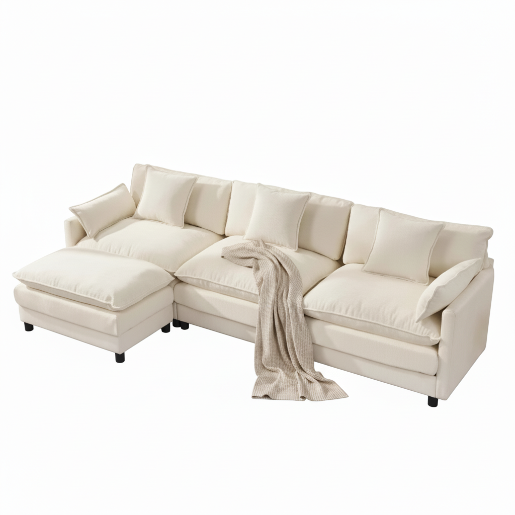 108" L-Shaped Modular Sectional Sofa with Ottoman – Deep-Seat Modern Couch for Living Room & Apartment