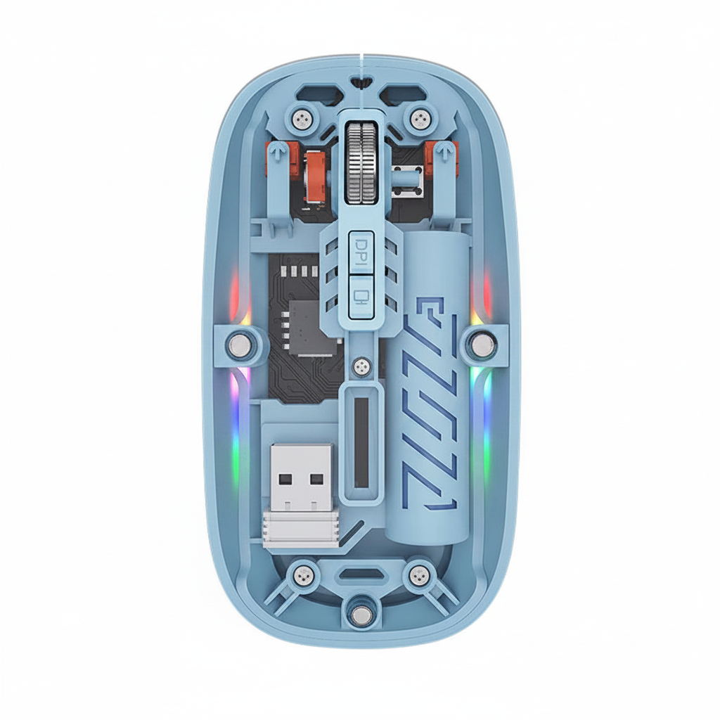 Mini Transparent Wireless Mouse with RGB Lighting – Rechargeable USB-C Computer Mouse