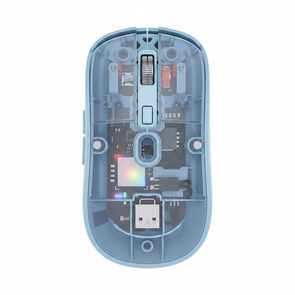 Mini Transparent Wireless Mouse with RGB Lighting – Rechargeable USB-C Computer Mouse