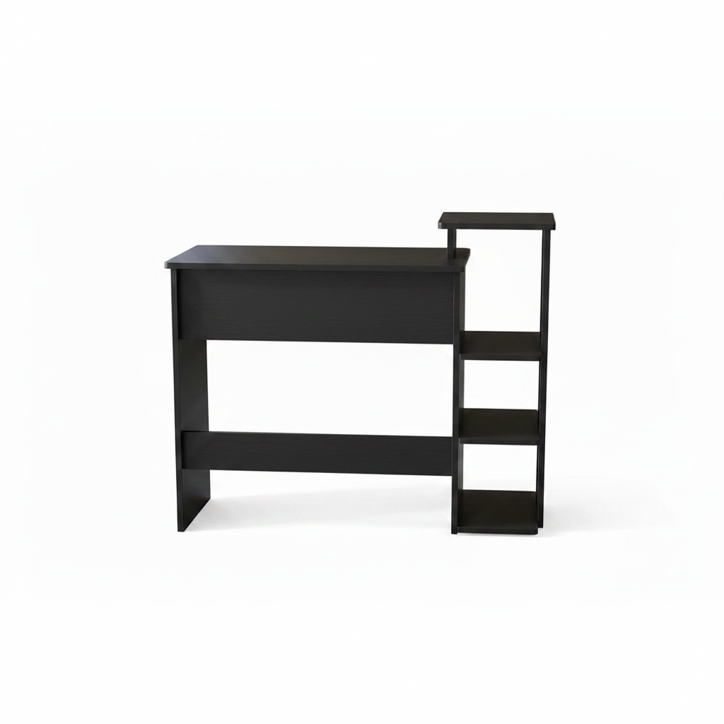 Black desk with a ladder on a white background