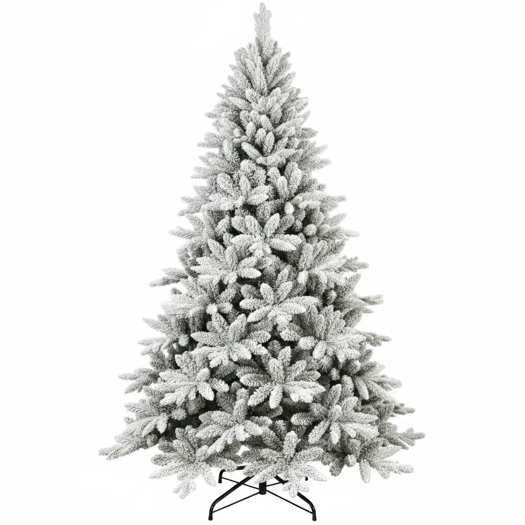 Frosted artificial Christmas tree on a white background