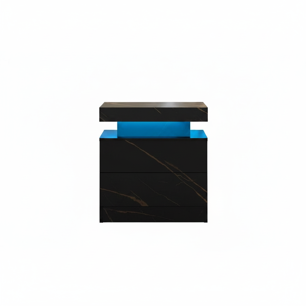 Modern black and blue side table on a white background