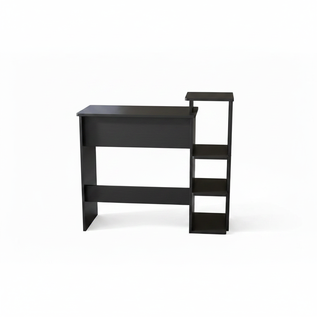 Black desk with a ladder on a white background