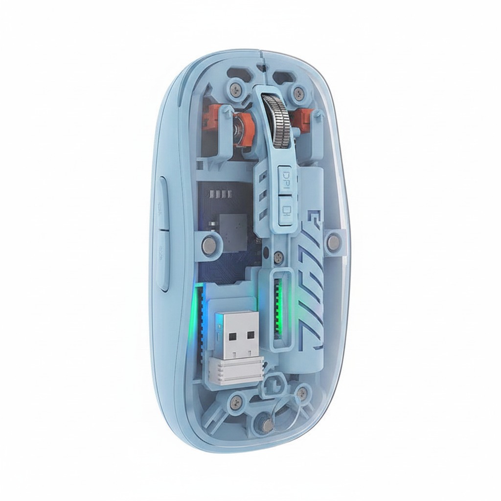 Mini Transparent Wireless Mouse with RGB Lighting – Rechargeable USB-C Computer Mouse
