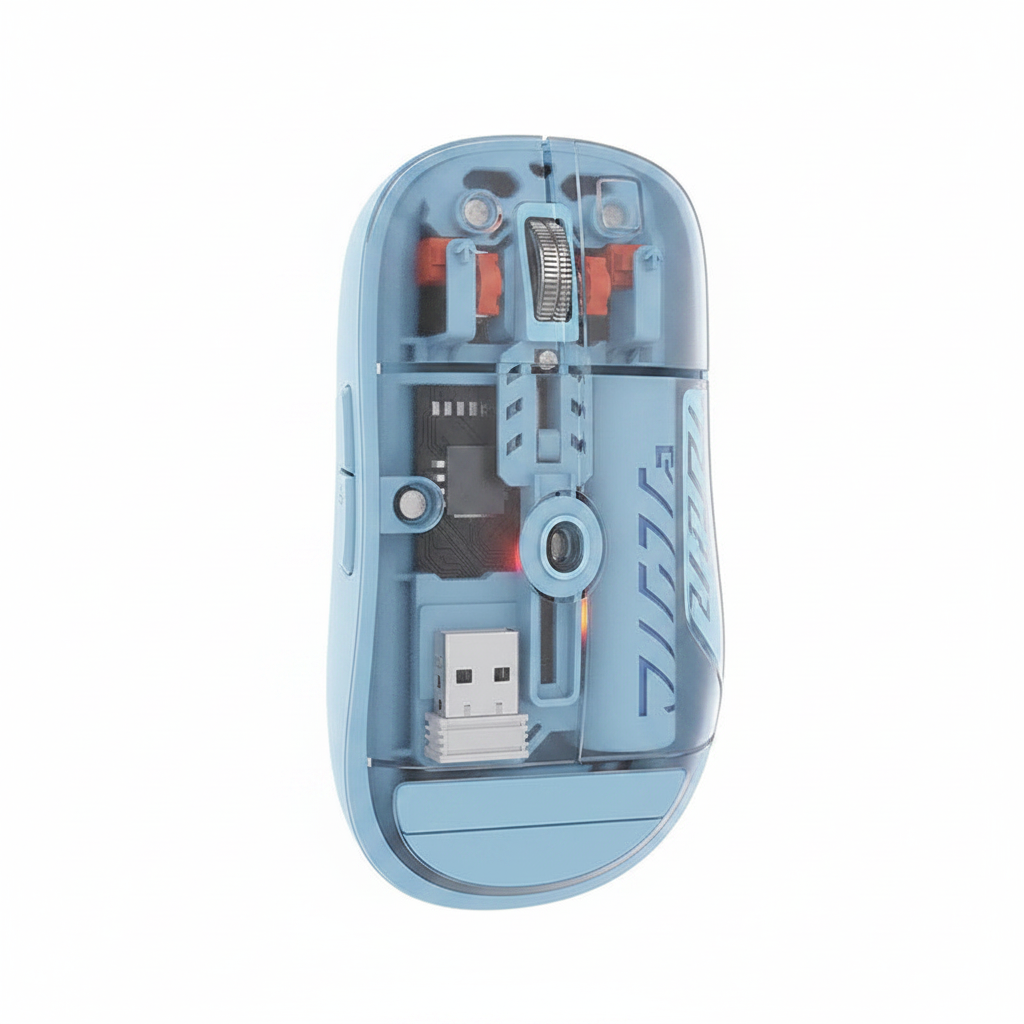 Mini Transparent Wireless Mouse with RGB Lighting – Rechargeable USB-C Computer Mouse