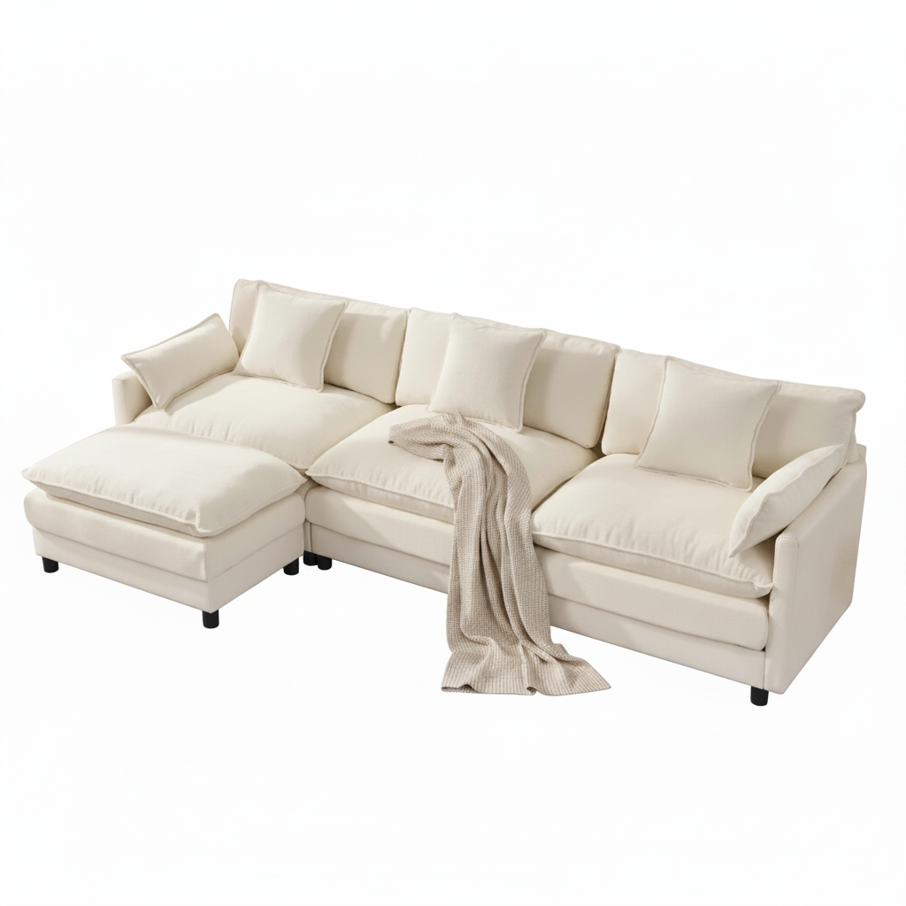 108" L-Shaped Modular Sectional Sofa with Ottoman – Deep-Seat Modern Couch for Living Room & Apartment