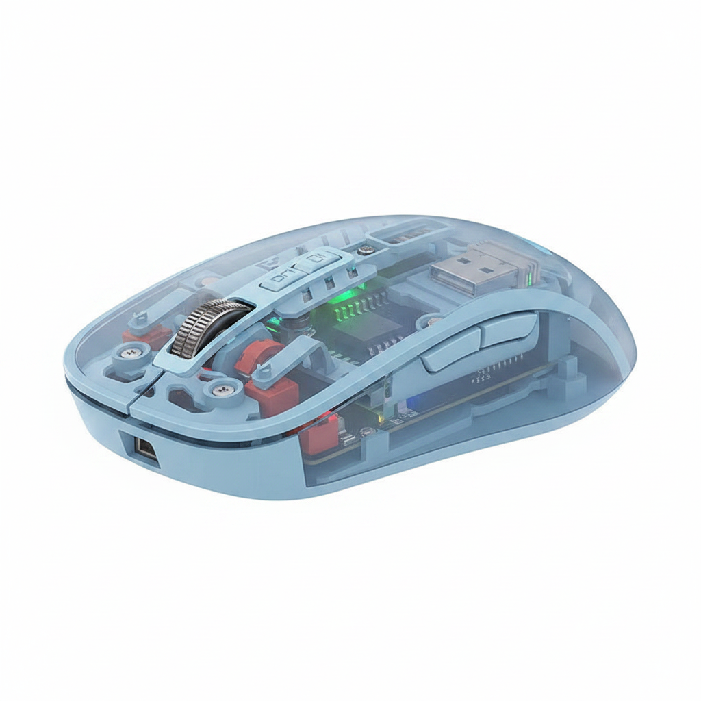 Mini Transparent Wireless Mouse with RGB Lighting – Rechargeable USB-C Computer Mouse